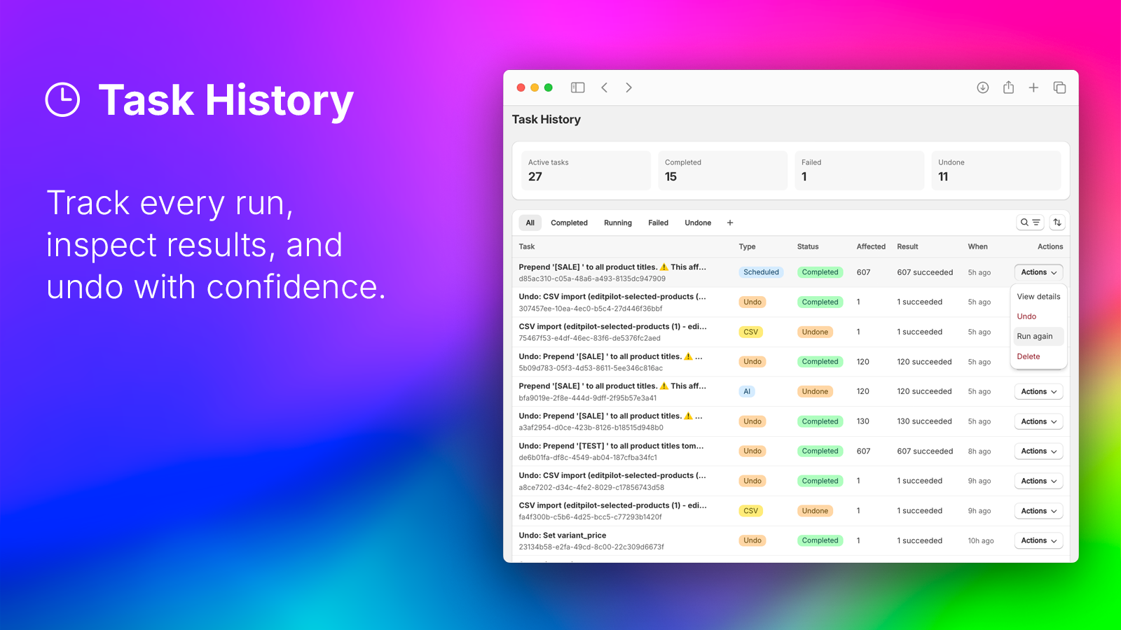 EditPilot task history